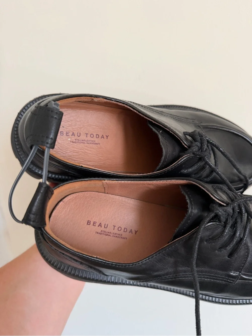 Men's Black Leather Derby Shoes with Chunky Lug Sole